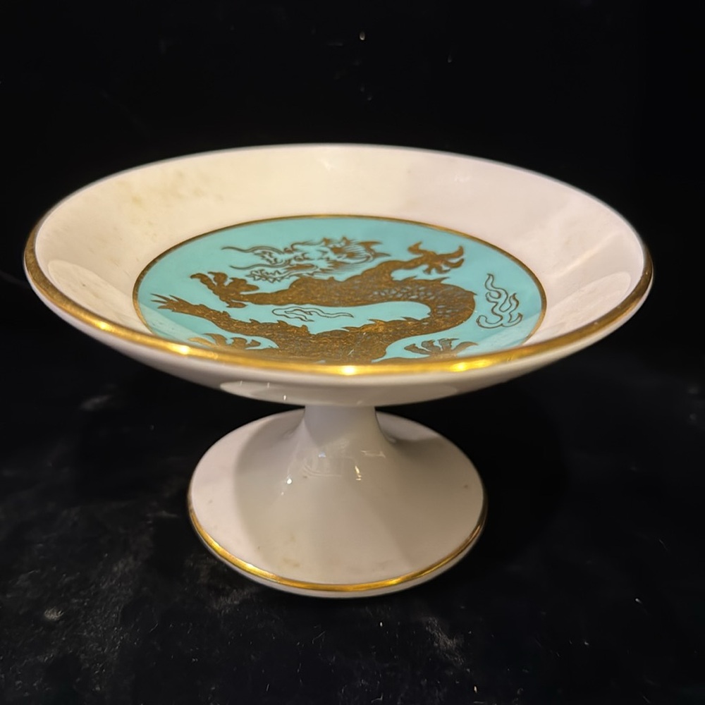 Vintage Minton English Bone China Tazza/Small Compote with Dragon Motif